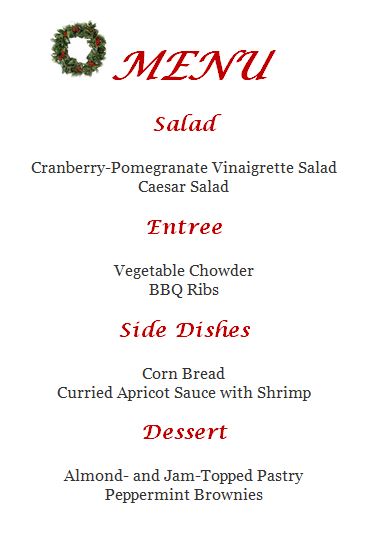 Holiday dinner menu